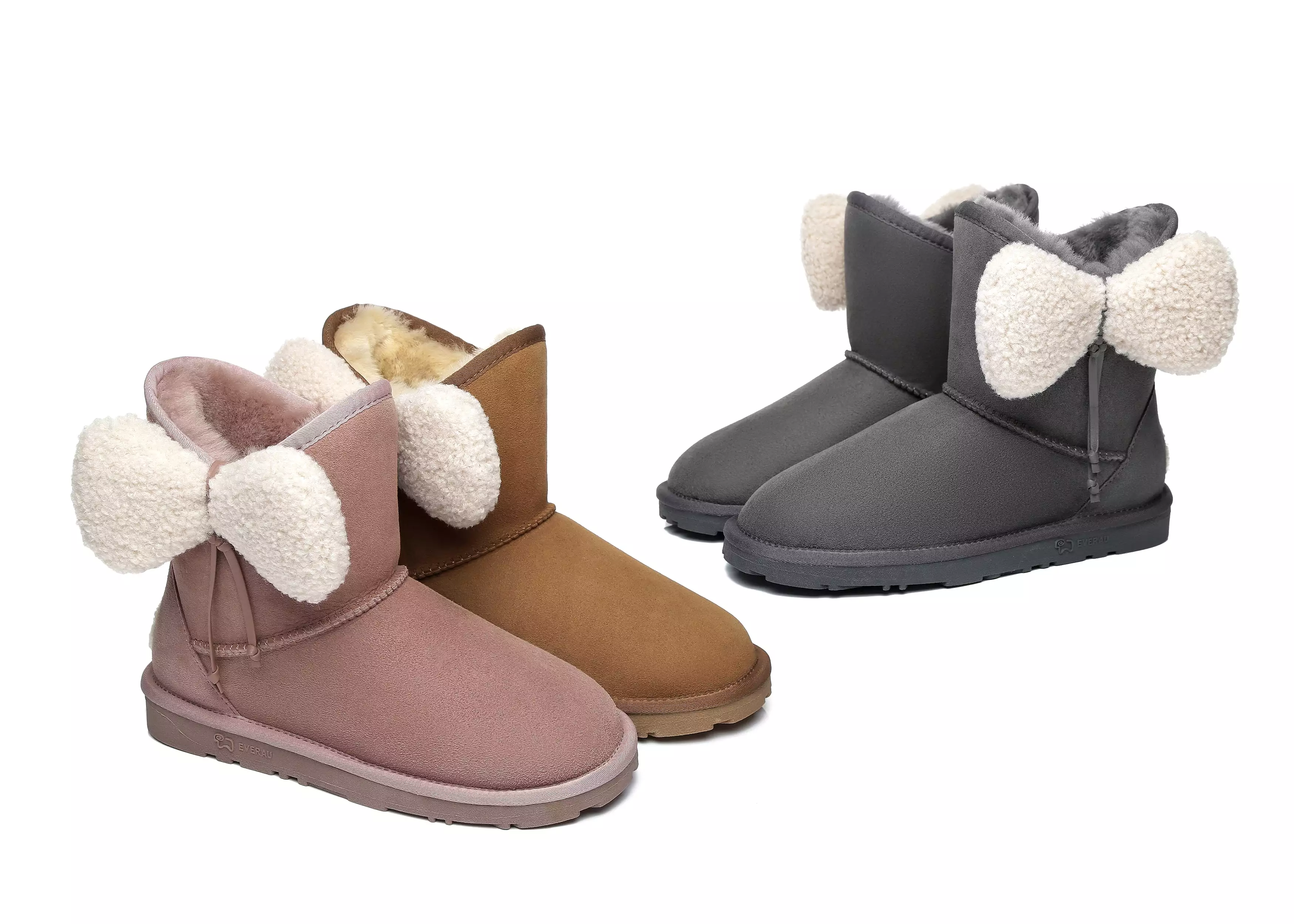 EVERAU Women Mini Sheepskin Boots With Bow Vela