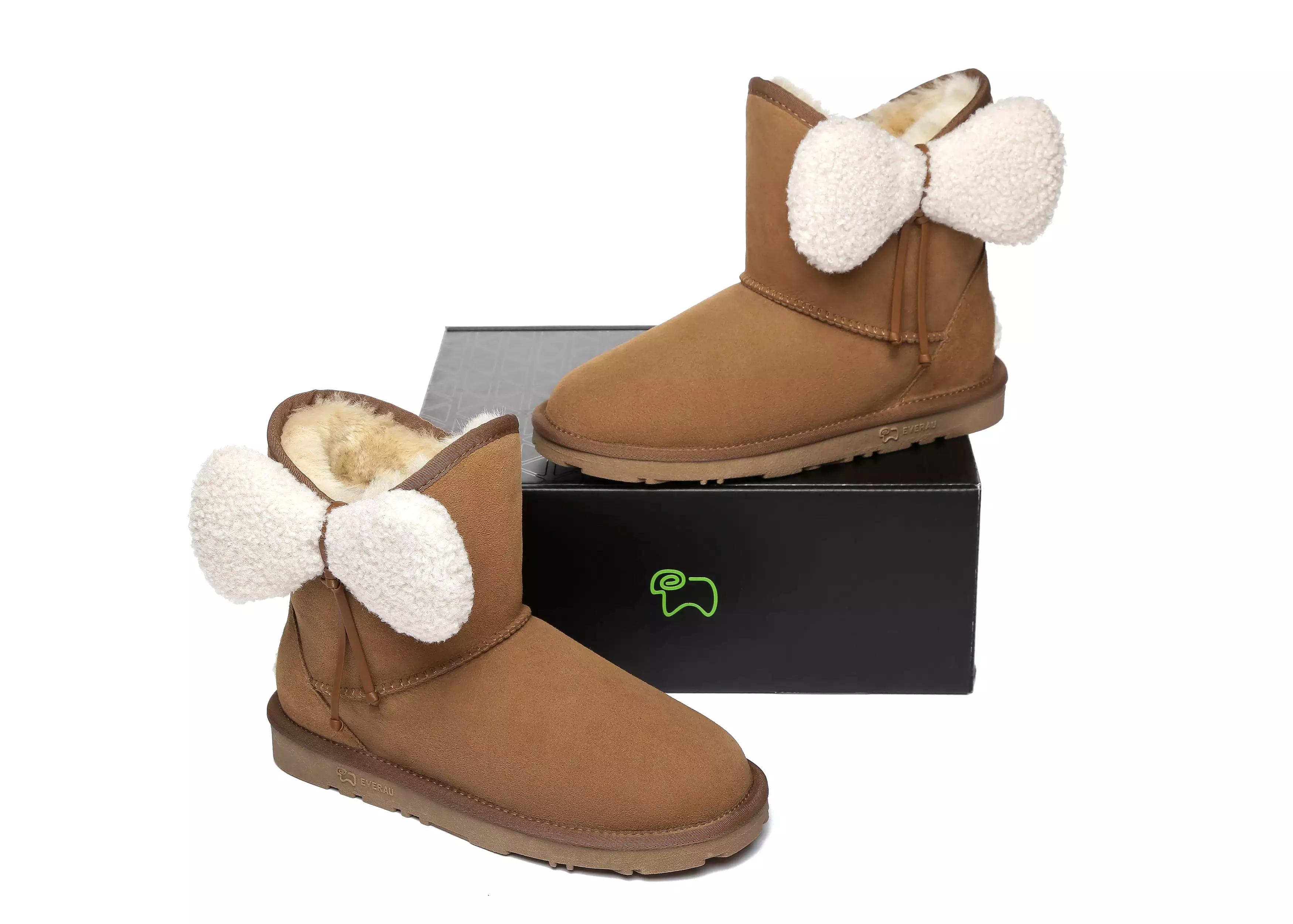 EVERAU Women Mini Sheepskin Boots With Bow Vela