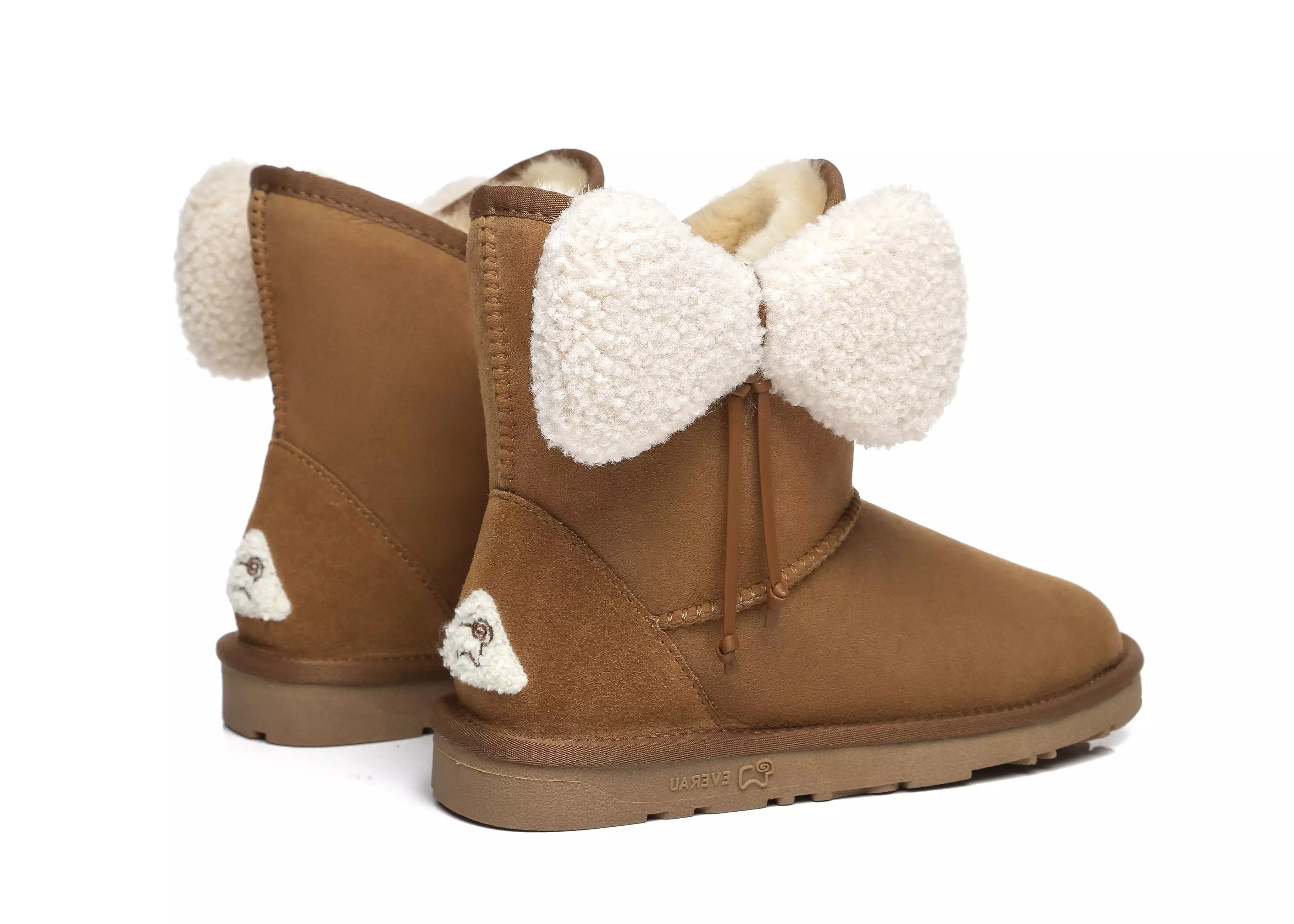 EVERAU Women Mini Sheepskin Boots With Bow Vela