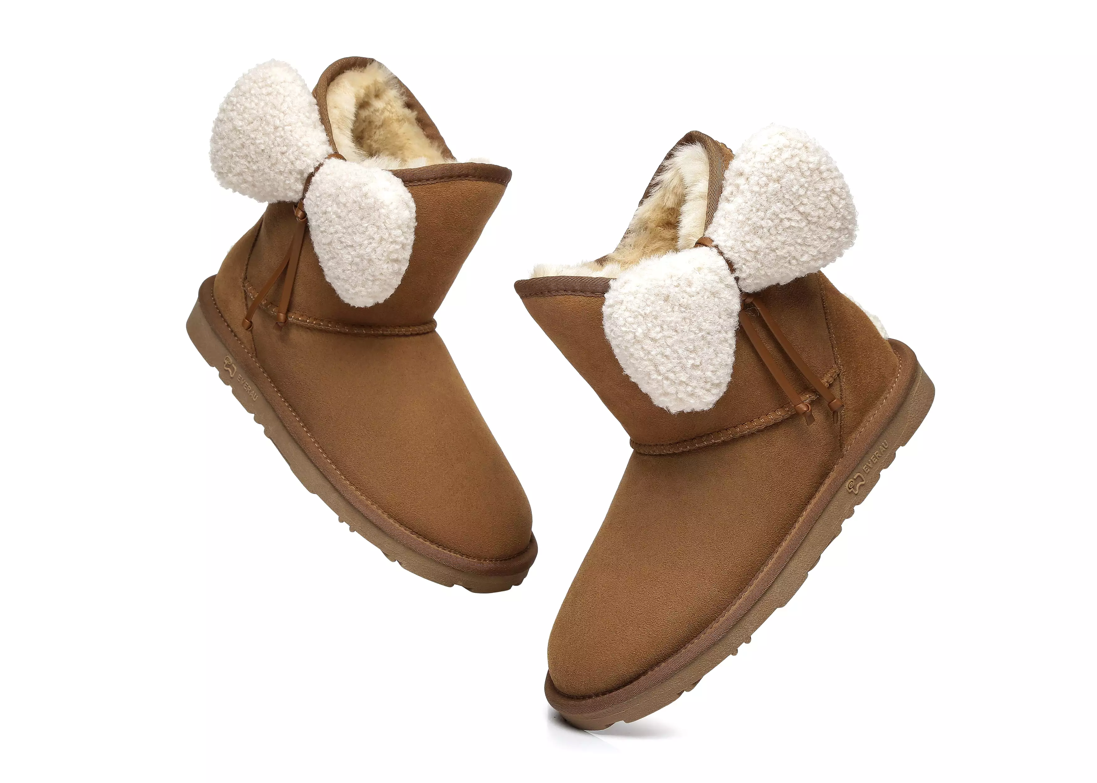 EVERAU Women Mini Sheepskin Boots With Bow Vela