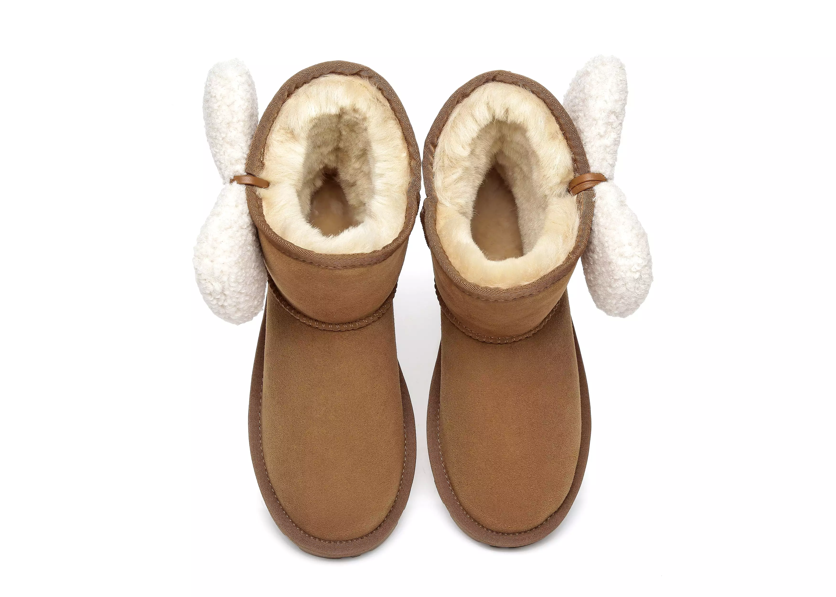 EVERAU Women Mini Sheepskin Boots With Bow Vela