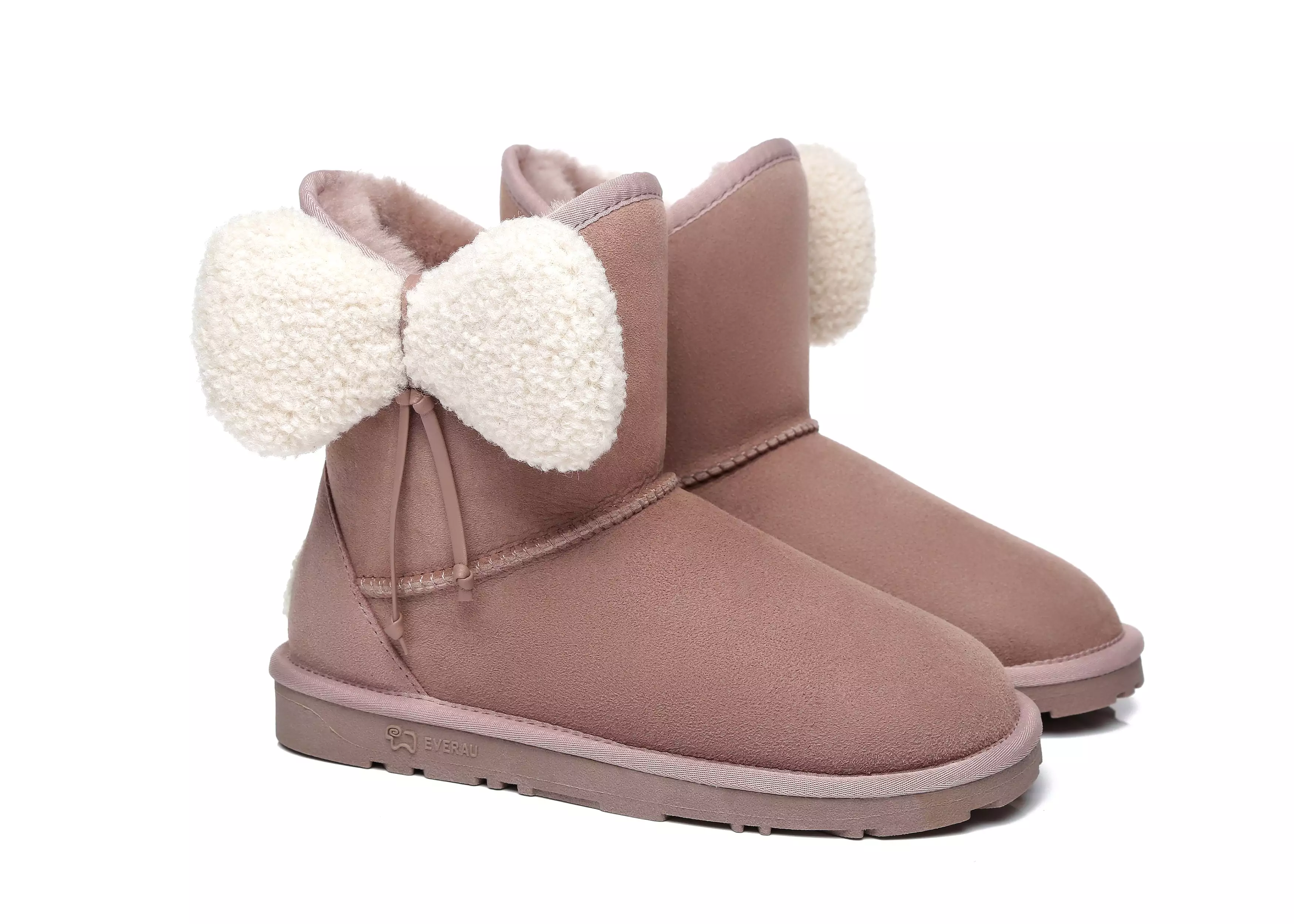 EVERAU Women Mini Sheepskin Boots With Bow Vela