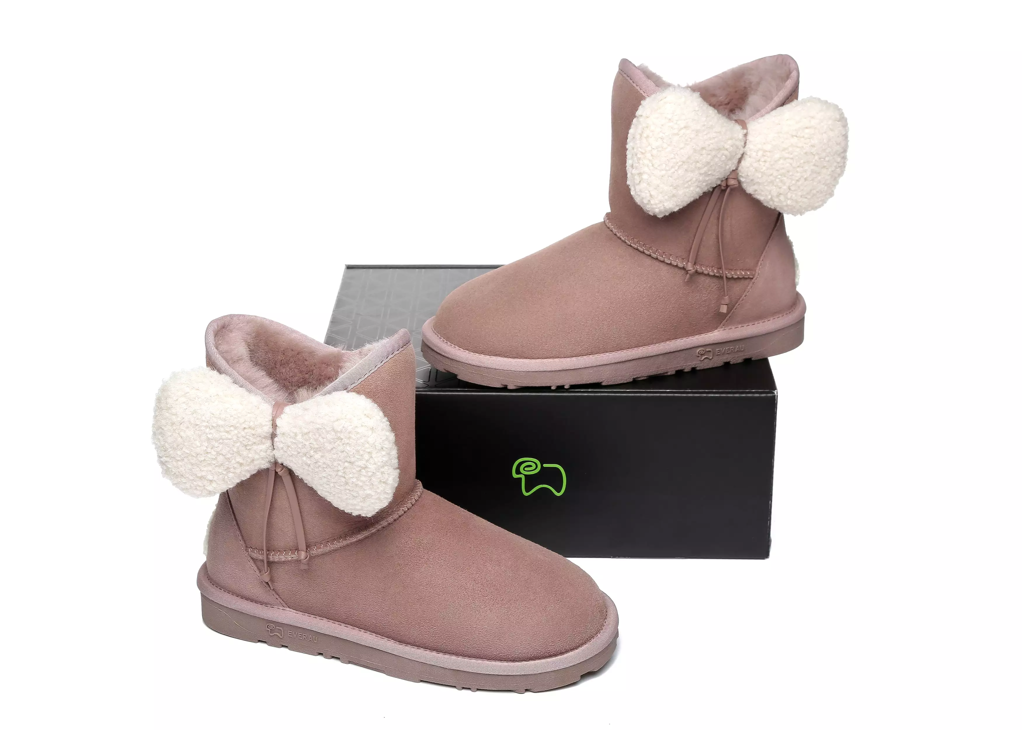 EVERAU Women Mini Sheepskin Boots With Bow Vela