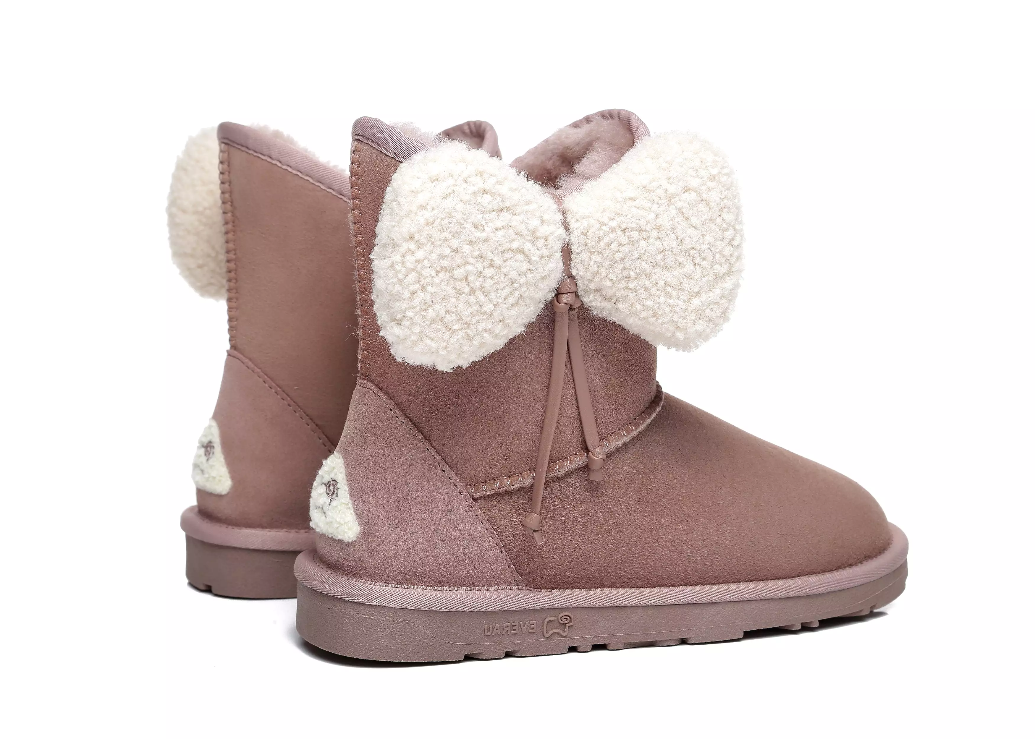 EVERAU Women Mini Sheepskin Boots With Bow Vela