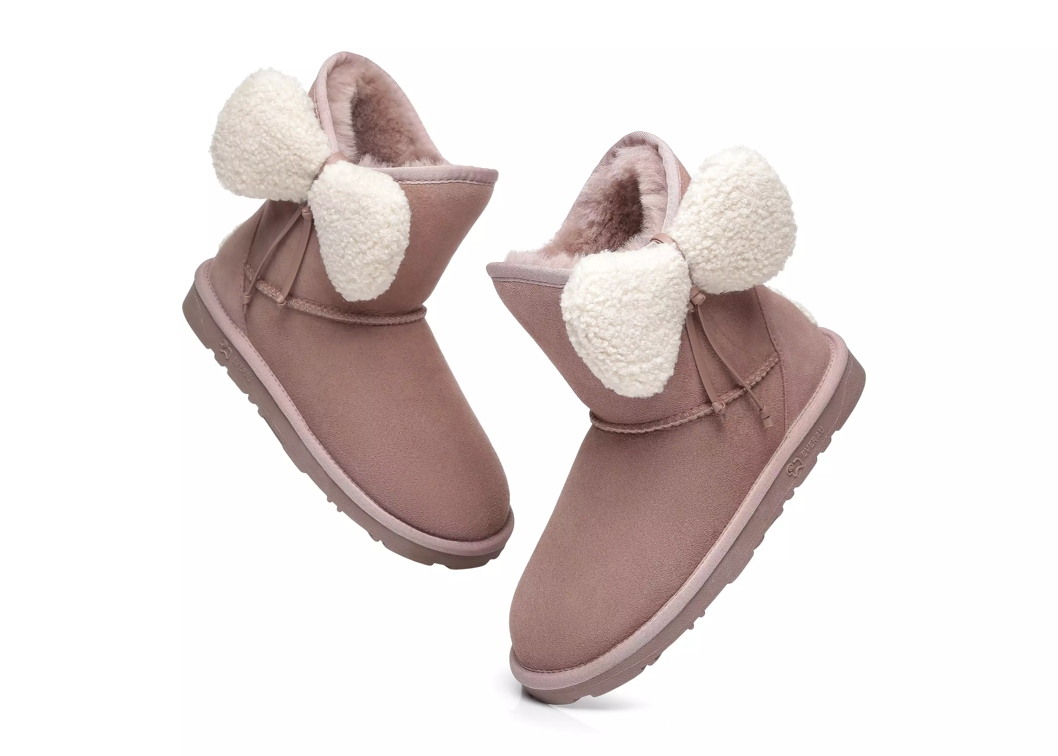 EVERAU Women Mini Sheepskin Boots With Bow Vela