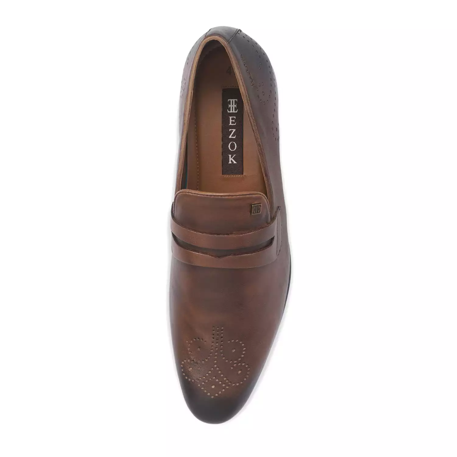 Ezok Men Brown Slip-On Formal Penny Loafers With Perforated Toe Shoes