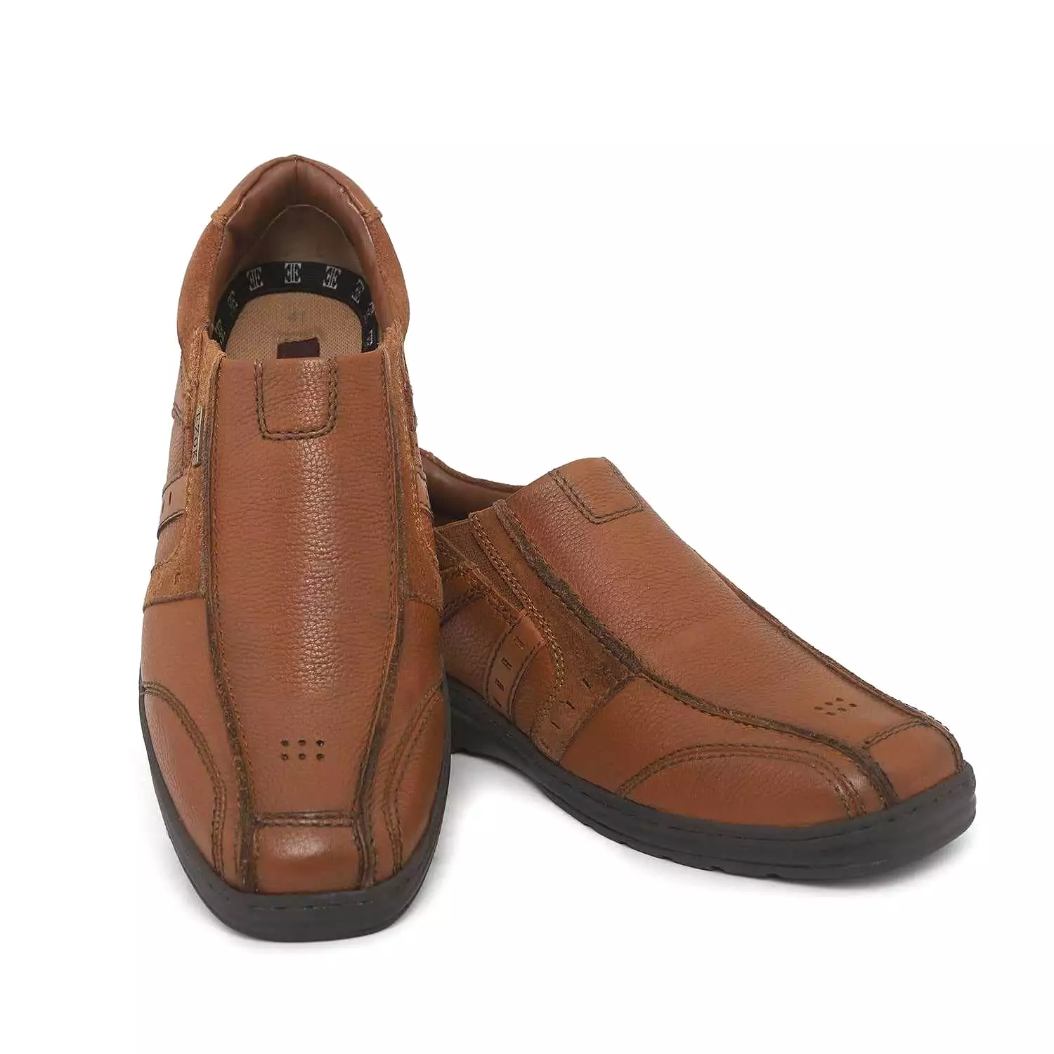 Ezok Men Tan Genuine Leather Slip-Ons Shoes