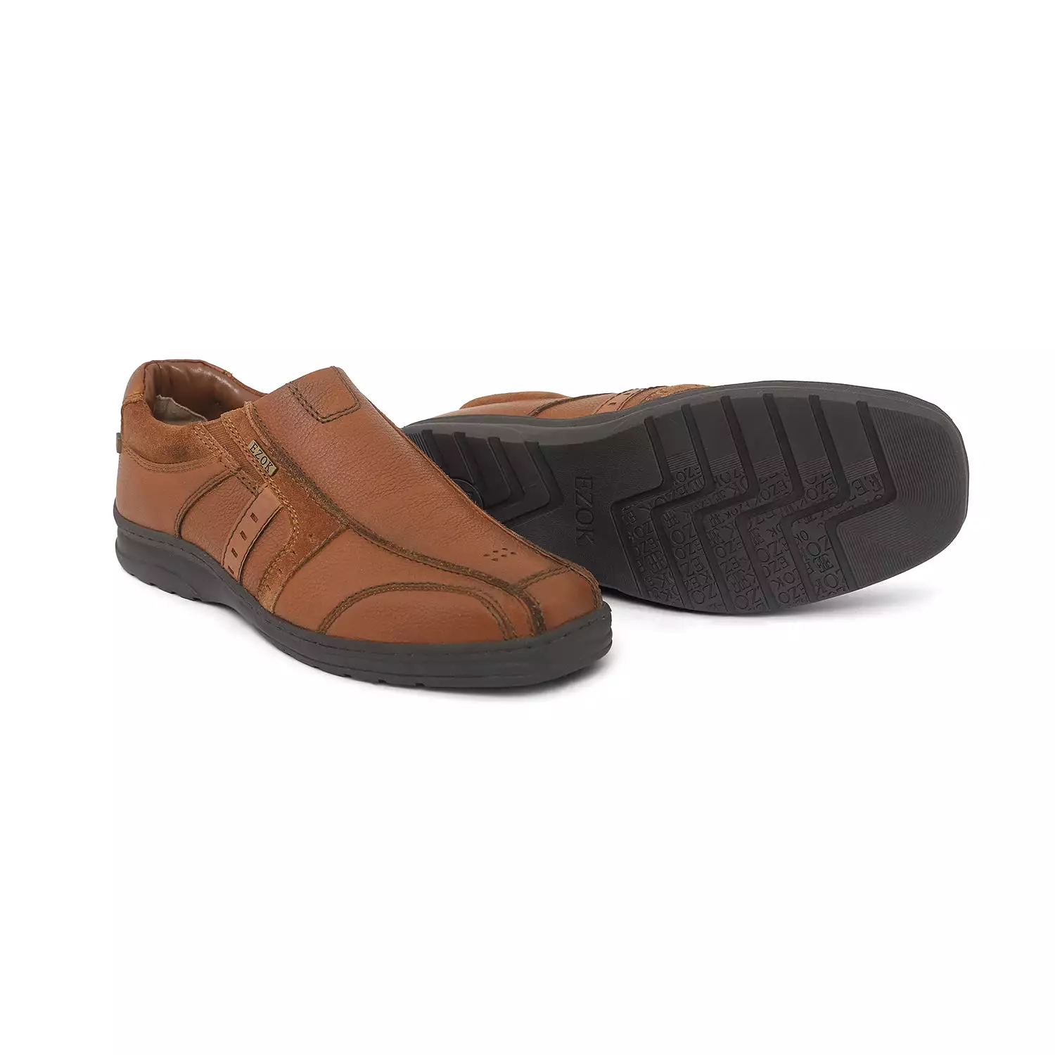 Ezok Men Tan Genuine Leather Slip-Ons Shoes