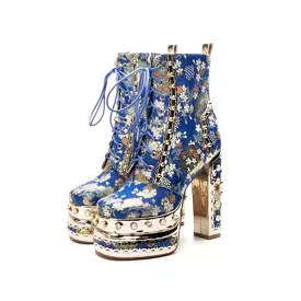 Floral High Heel Platforms Boots