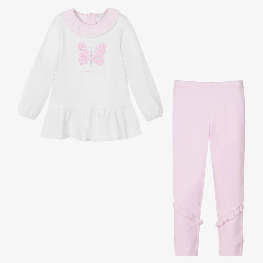 Girls Pink & White Leggings Set