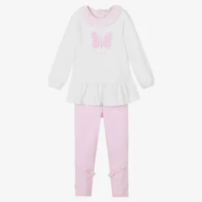 Girls Pink & White Leggings Set