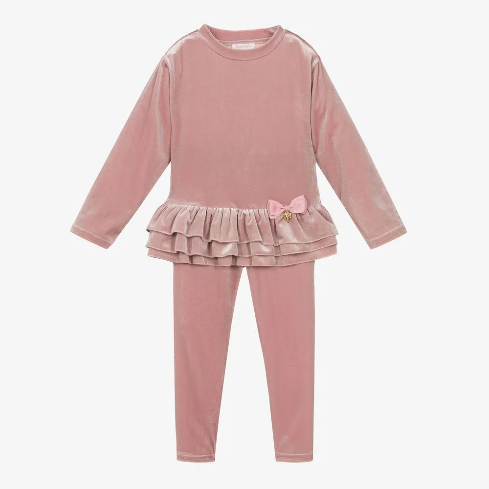 Girls Pink Velour Leggings Set