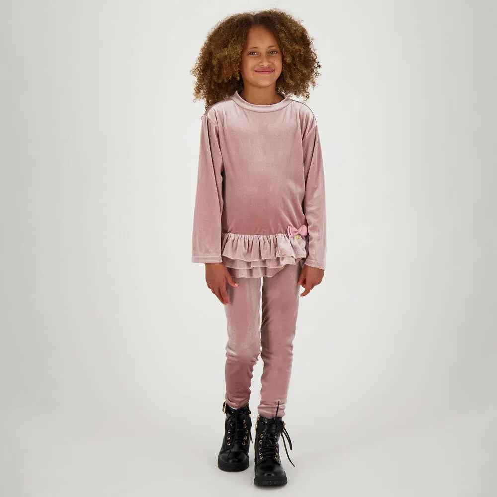 Girls Pink Velour Leggings Set