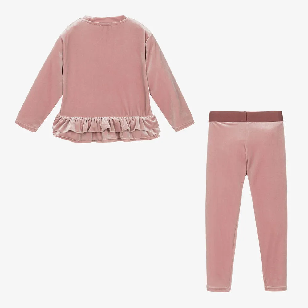 Girls Pink Velour Leggings Set