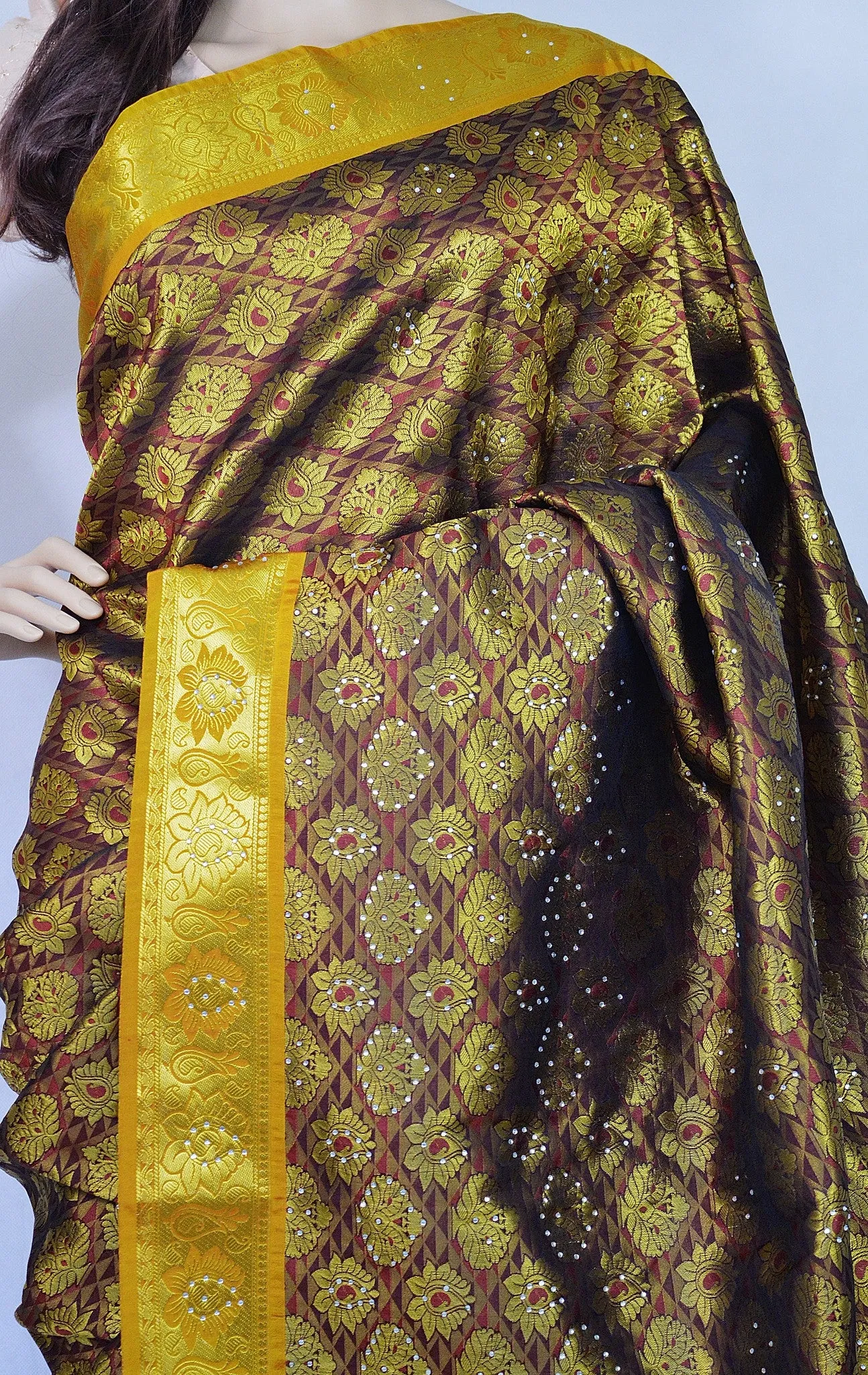 Gorgeous  Kanchipuram Silk Saree With Stones