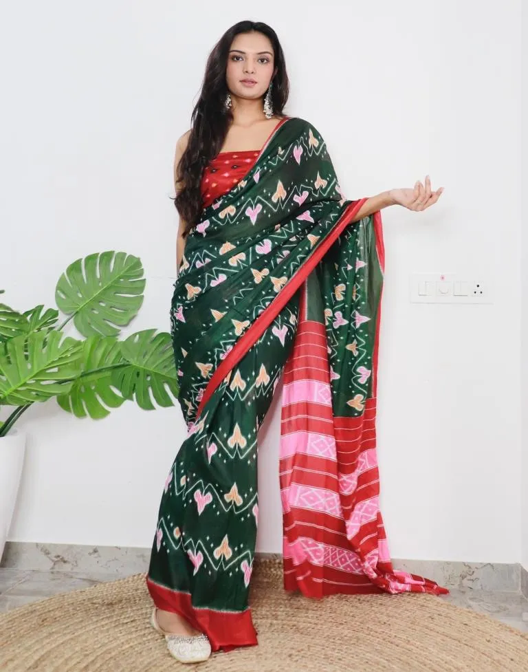 Green Printed Cotton Saree