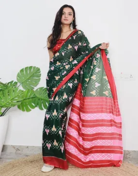 Green Printed Cotton Saree