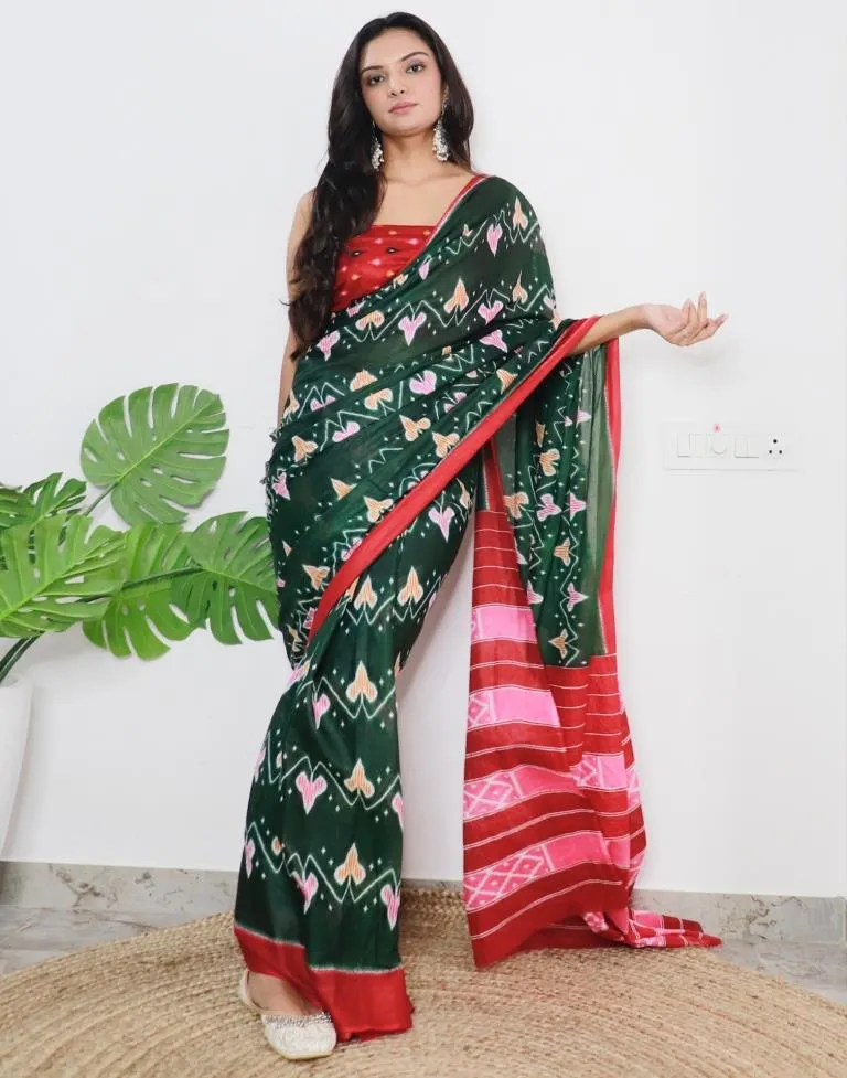 Green Printed Cotton Saree