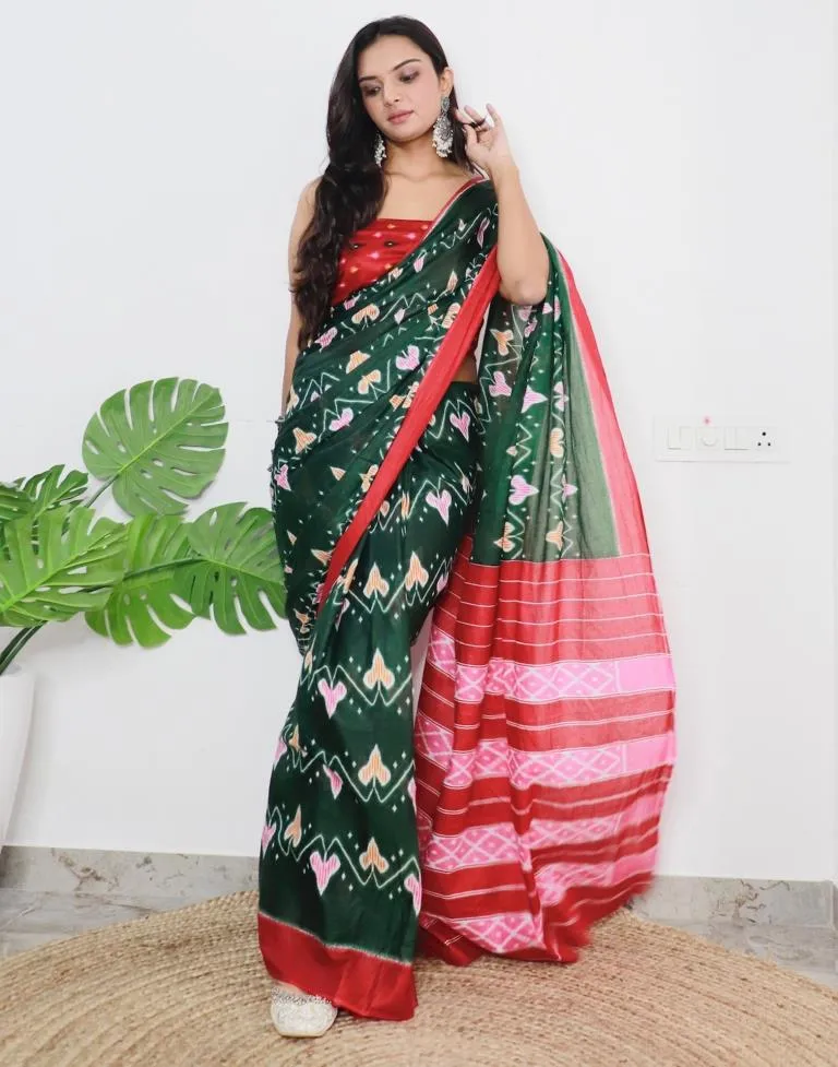 Green Printed Cotton Saree