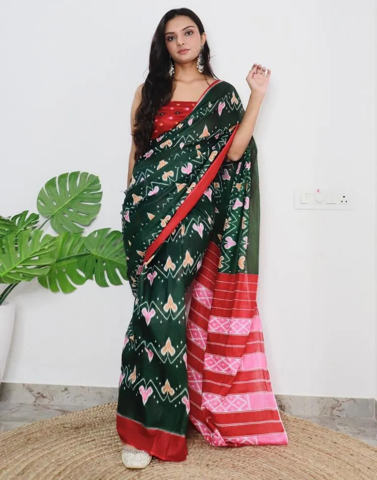 Green Printed Cotton Saree