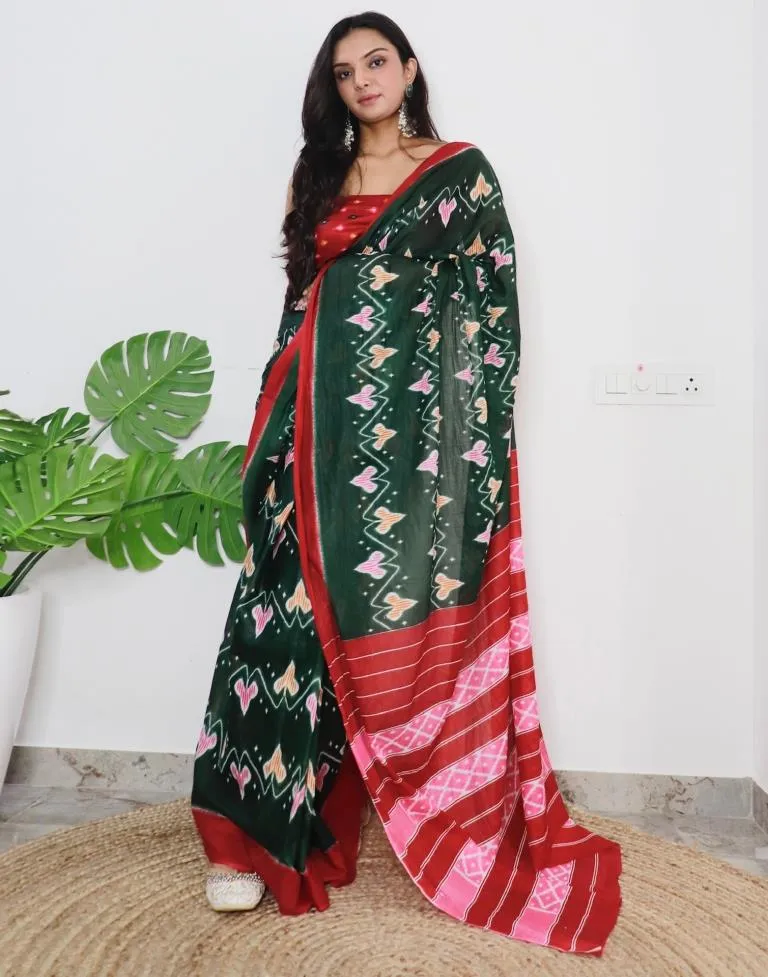 Green Printed Cotton Saree