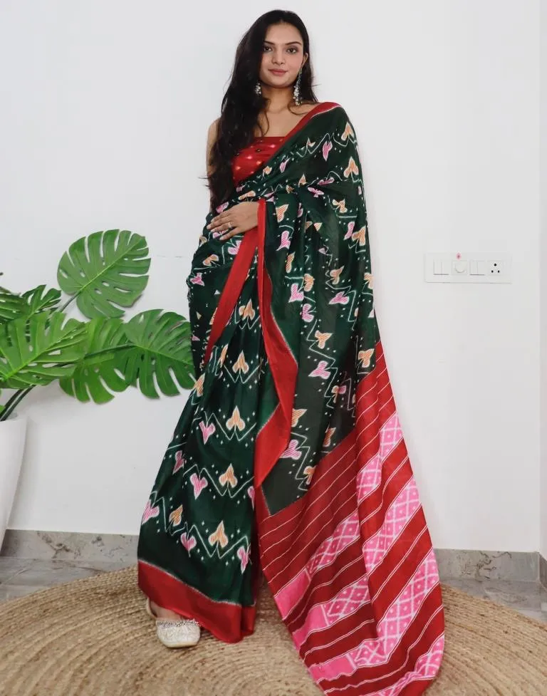 Green Printed Cotton Saree