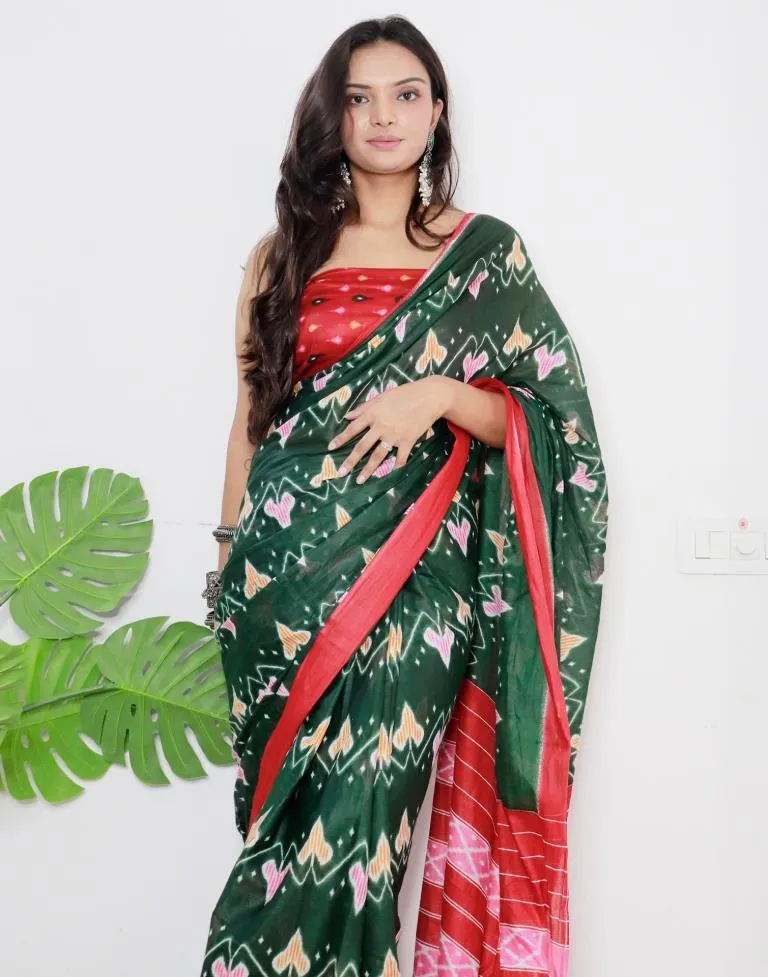 Green Printed Cotton Saree