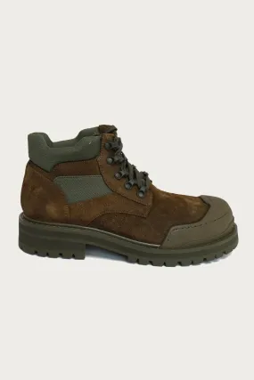 Green Suede Combat Boot - Brown/Green