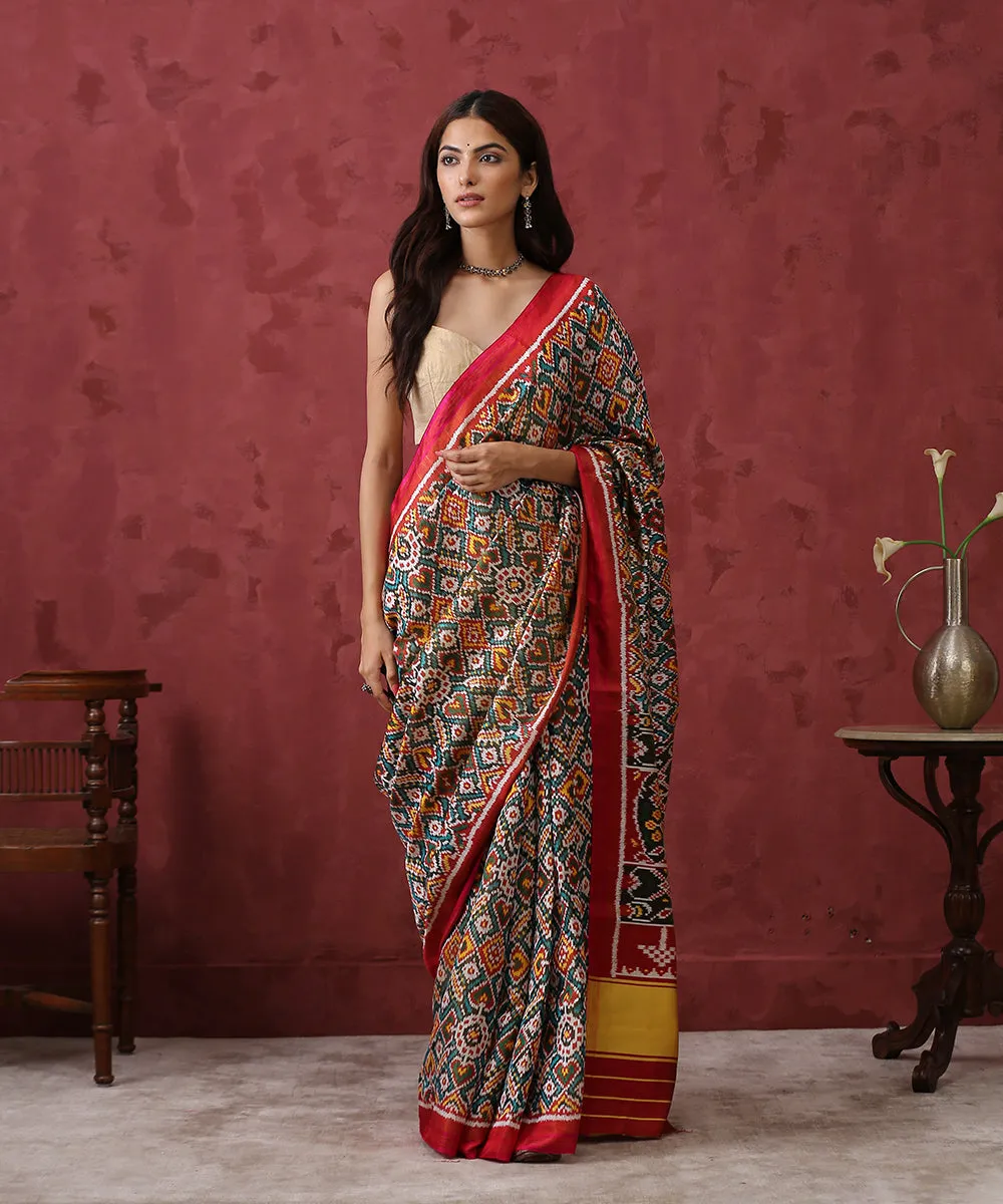 Handloom Green And Maroon Twill Tissue Silk Patola Saree