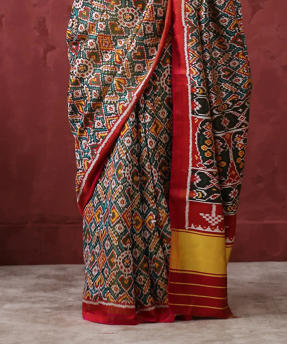 Handloom Green And Maroon Twill Tissue Silk Patola Saree