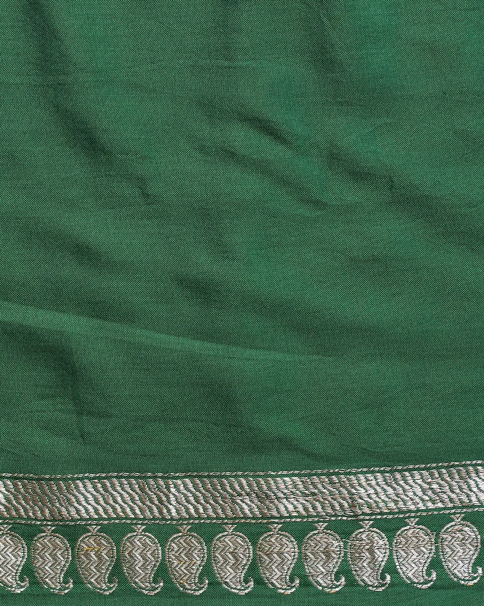 Handloom Green Katan Silk Kadhwa Banarasi Saree with all over zari Jaal