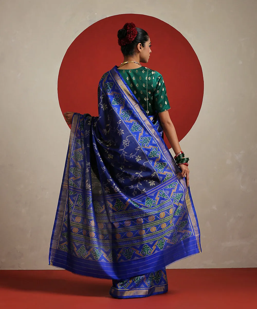 Handloom Ink Blue Pure Mulberry Silk Single Ikat Patola Saree