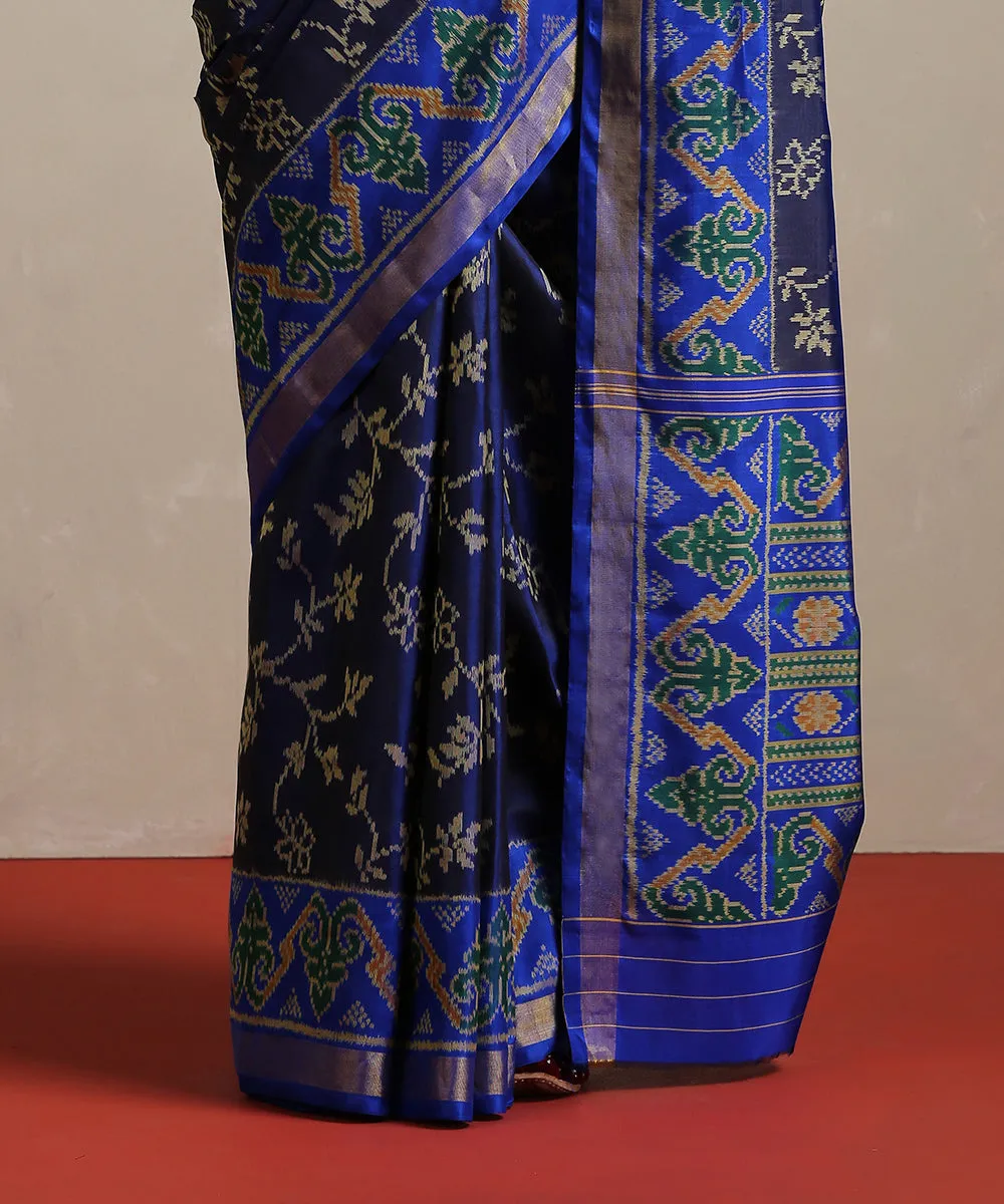 Handloom Ink Blue Pure Mulberry Silk Single Ikat Patola Saree