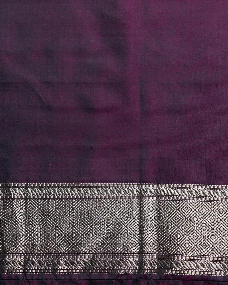 Handloom Purple And Pink Pure Katan Silk Banarasi Tanchoi Saree with Broad Border