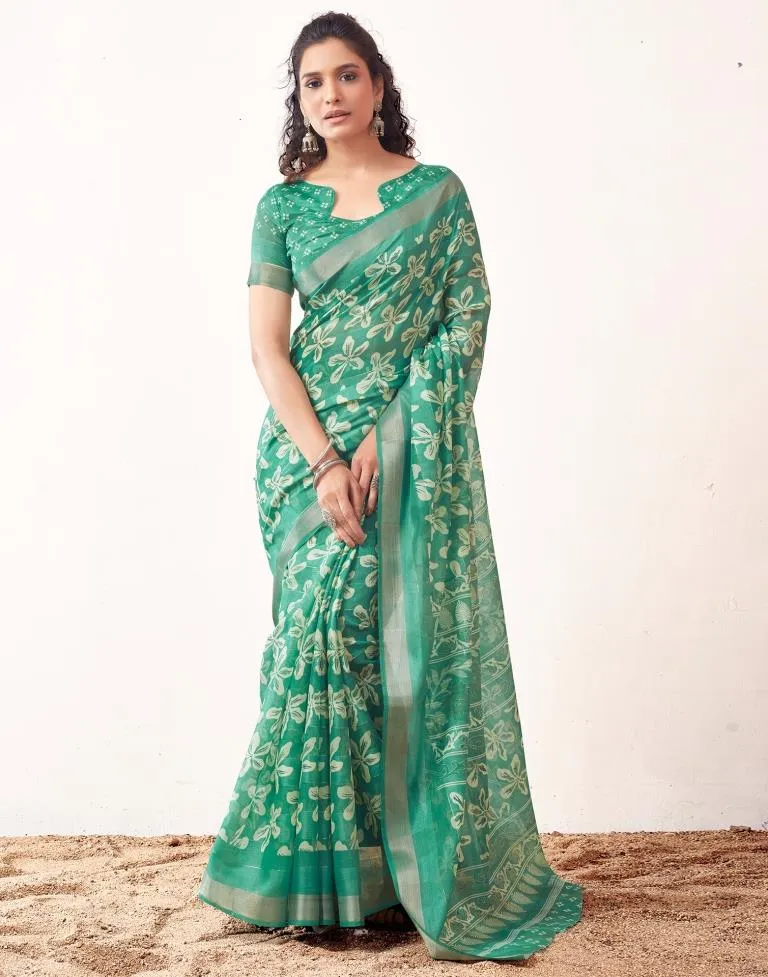 Jade Green Cotton Printed Sarees