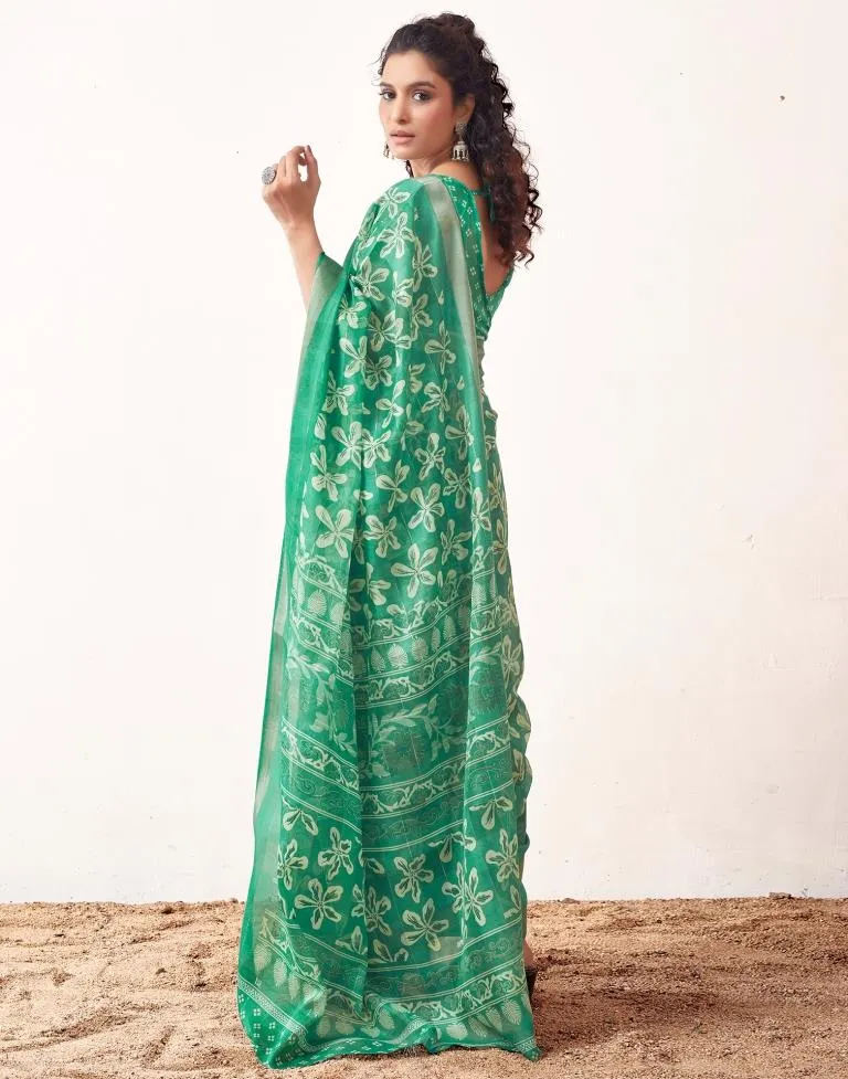 Jade Green Cotton Printed Sarees