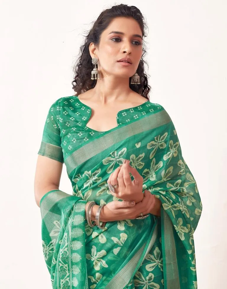 Jade Green Cotton Printed Sarees