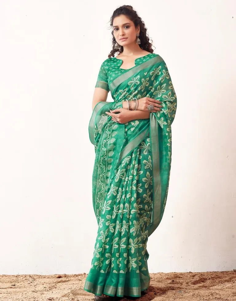 Jade Green Cotton Printed Sarees