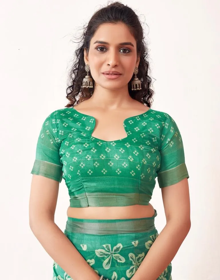 Jade Green Cotton Printed Sarees