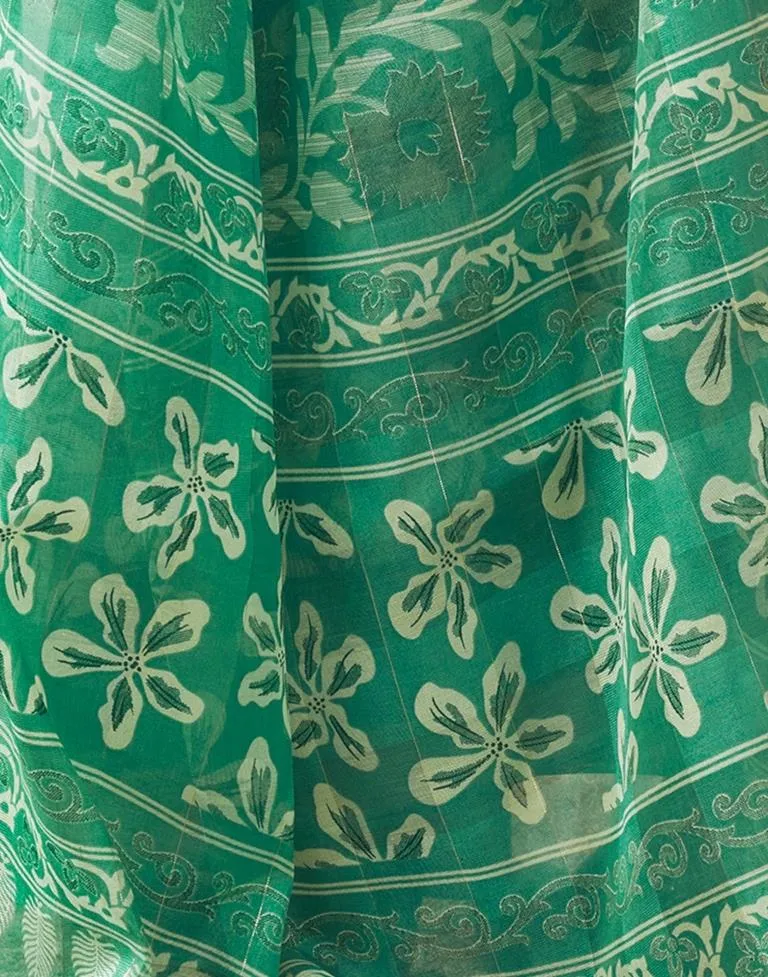 Jade Green Cotton Printed Sarees