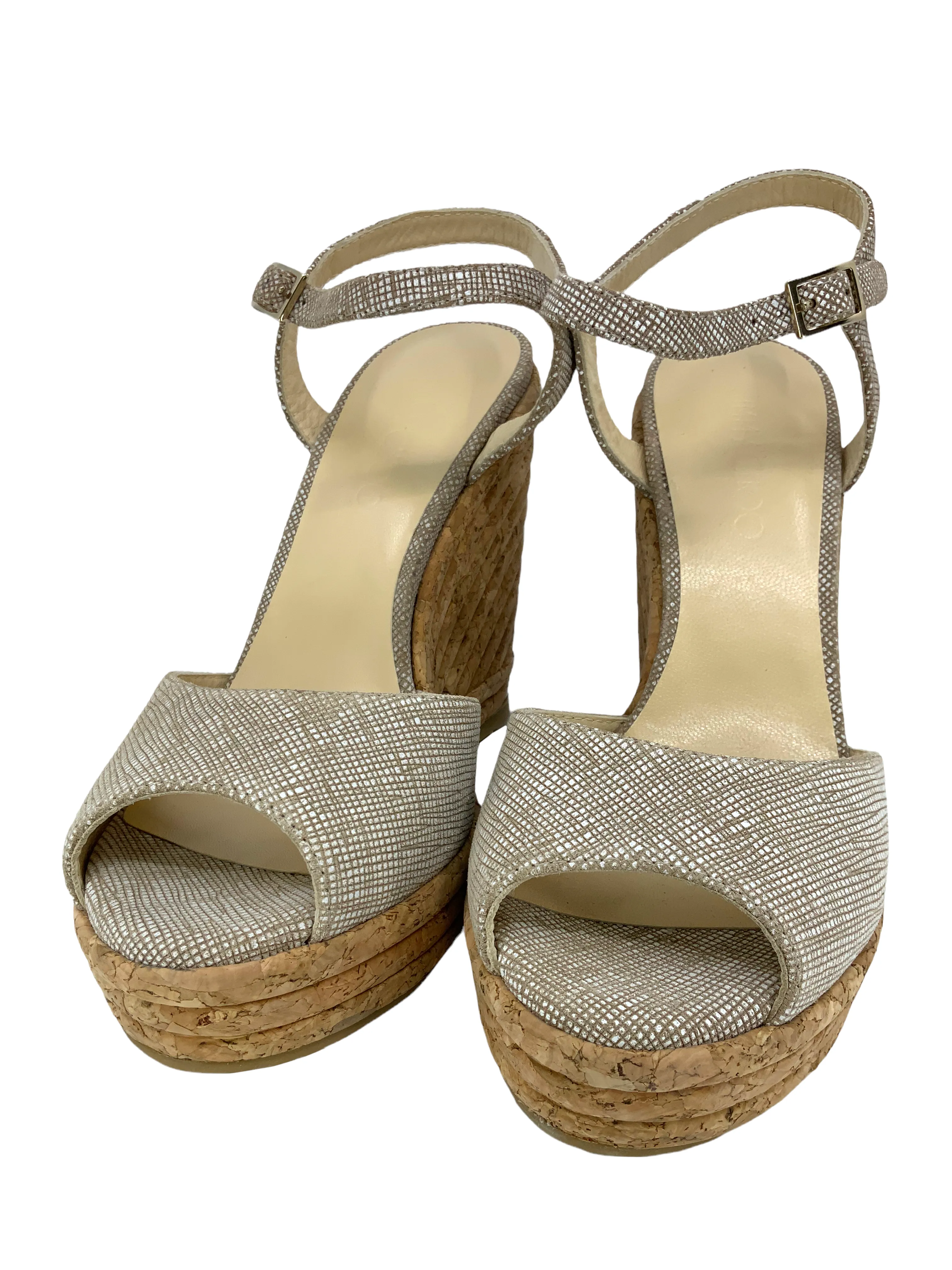 Jimmy Choo Textured Suede Cork Platform Wedge Sandals Size 9.5