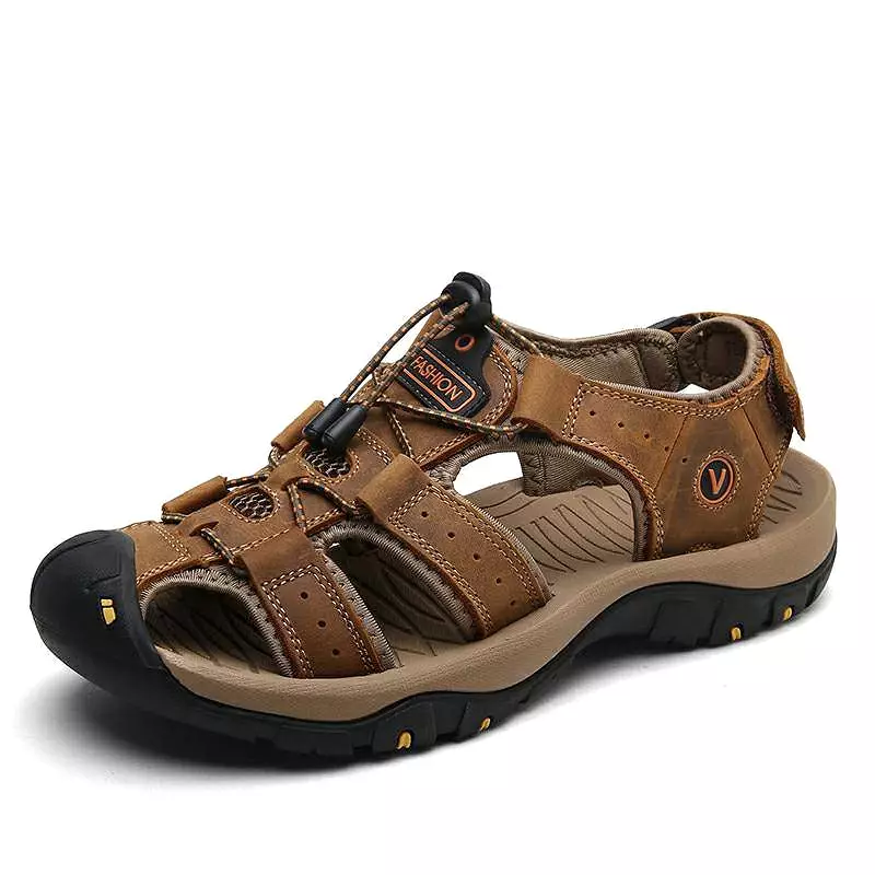 Libiyi Men's Outdoor Leather Toe Cap Sandals