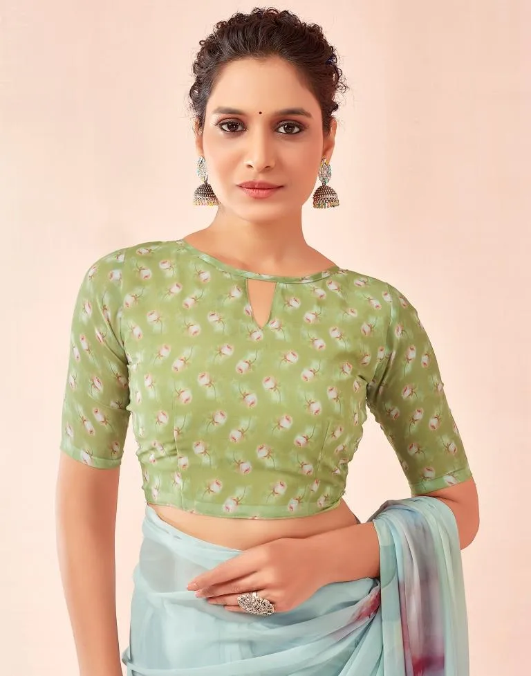 Light Mint Green Georgette Printed Sarees