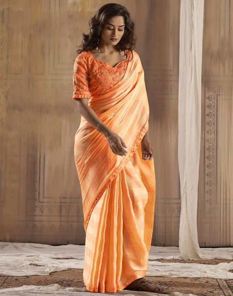 Light Orange Chiffon Plain Sarees