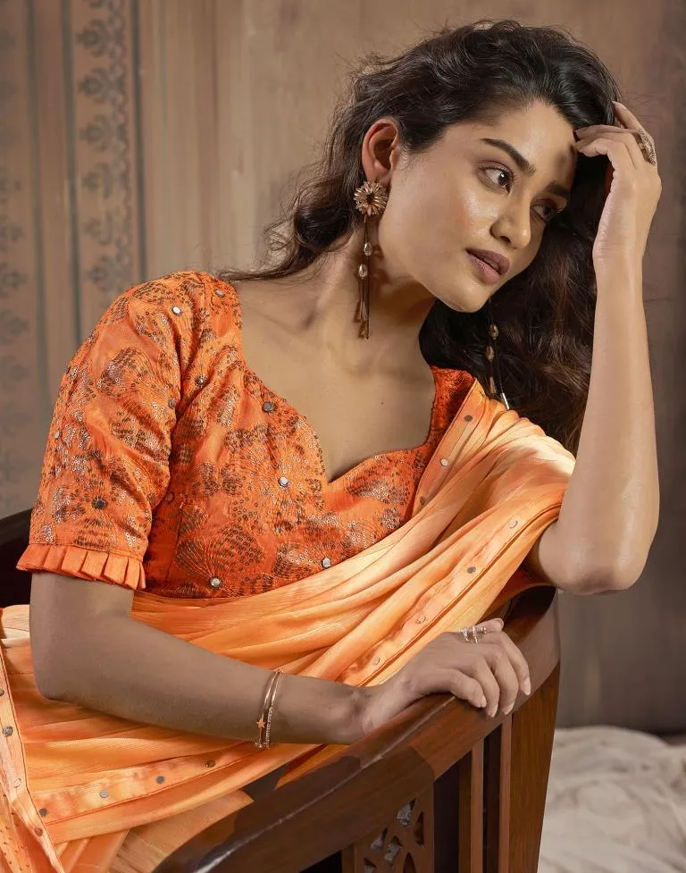 Light Orange Chiffon Plain Sarees