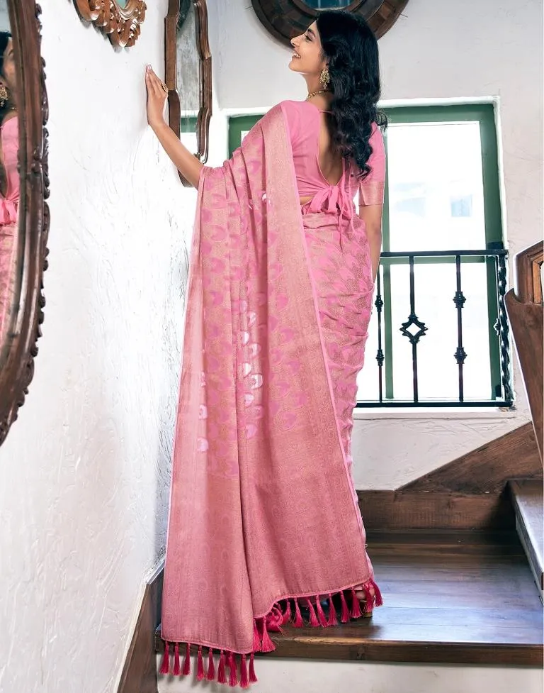 Light Pink Silk Plain Sarees