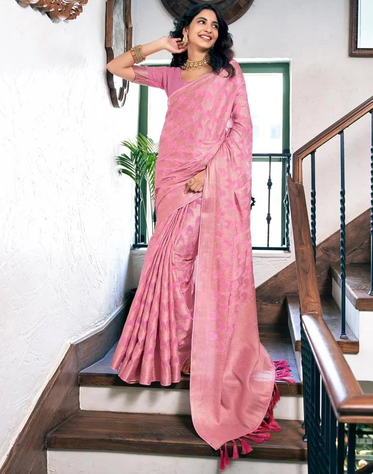 Light Pink Silk Plain Sarees