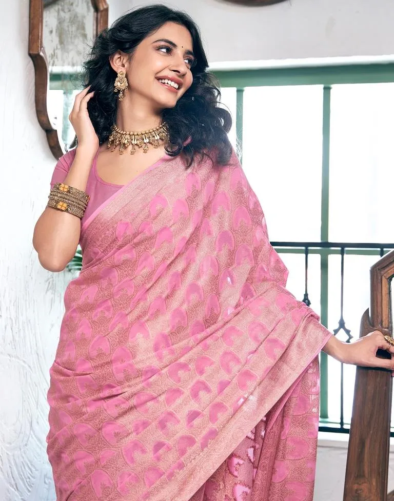 Light Pink Silk Plain Sarees