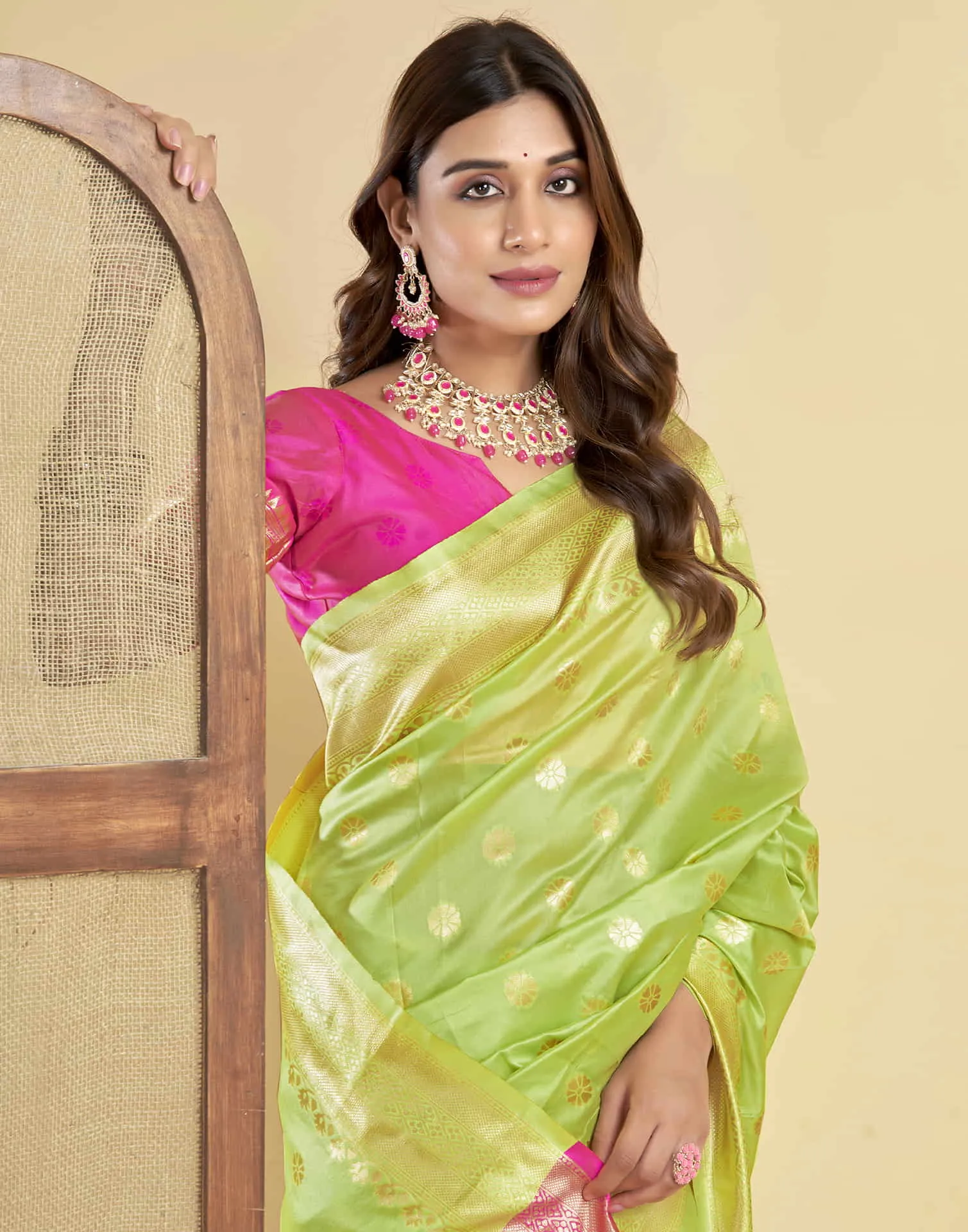 Limegreen Silk Woven Paithani Saree