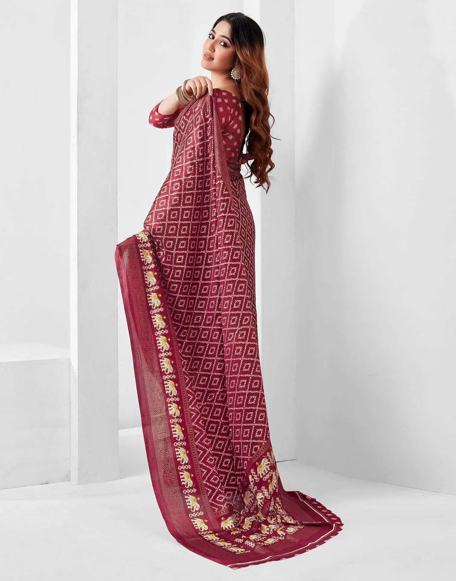 Maroon Printed Saree